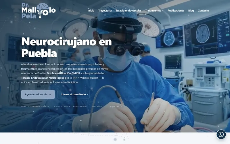 Portada del sitio web del Dr. Mallyolo Pelayo, neurocirujano en Puebla