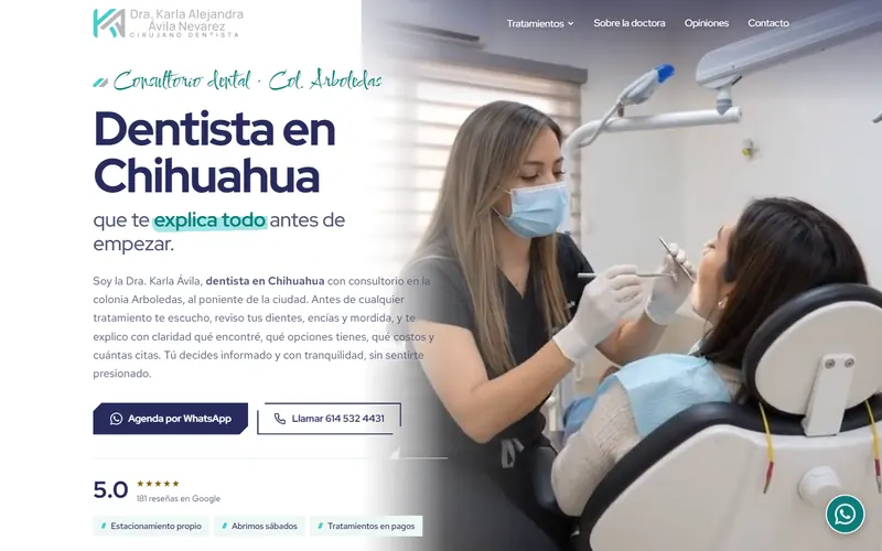 Portada del sitio web de la Dra. Karla Alejandra Ávila, dentista en Chihuahua